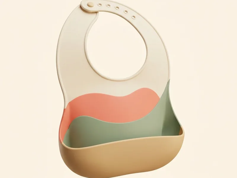 Silicone Catch-All Bibs — Wipe-clean silicone bib with a catch pocket